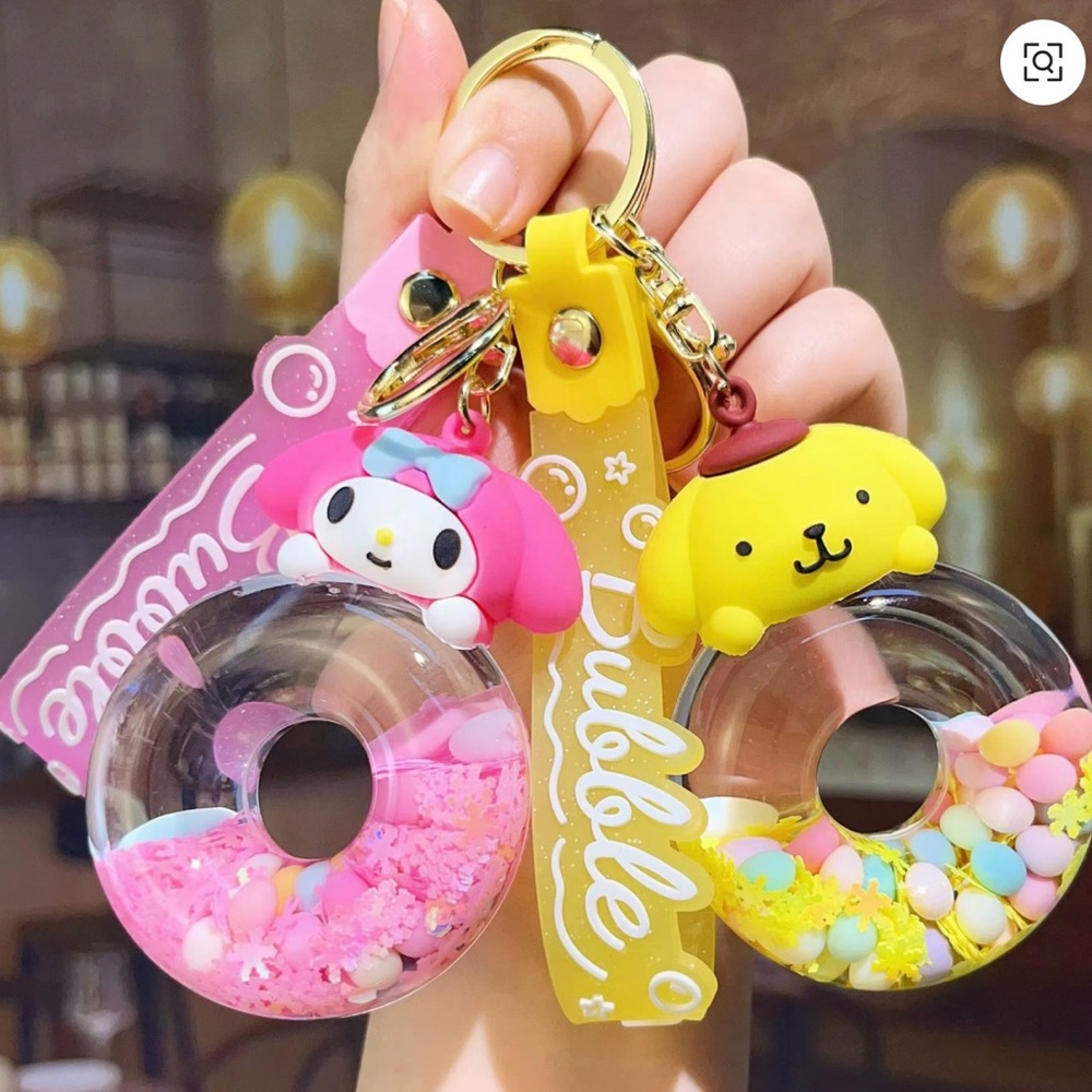 Sanrio My Melody Acrylic Glitter Quicksand Bottle Key Chain Bag Charm - Picture 3 of 7